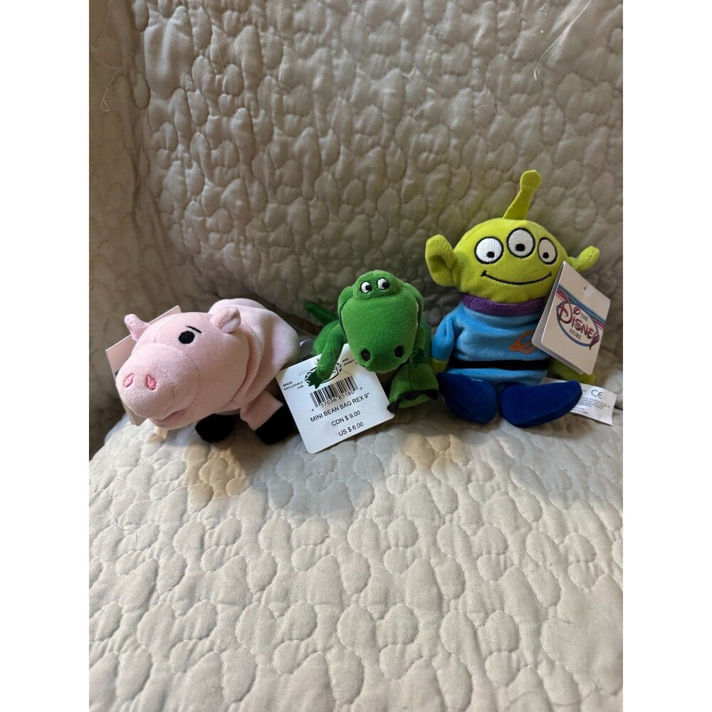 Disney Store Mini Bean Bag Plush Lot Toy Story Hamm Rex Alien Toy Story NWT VTG